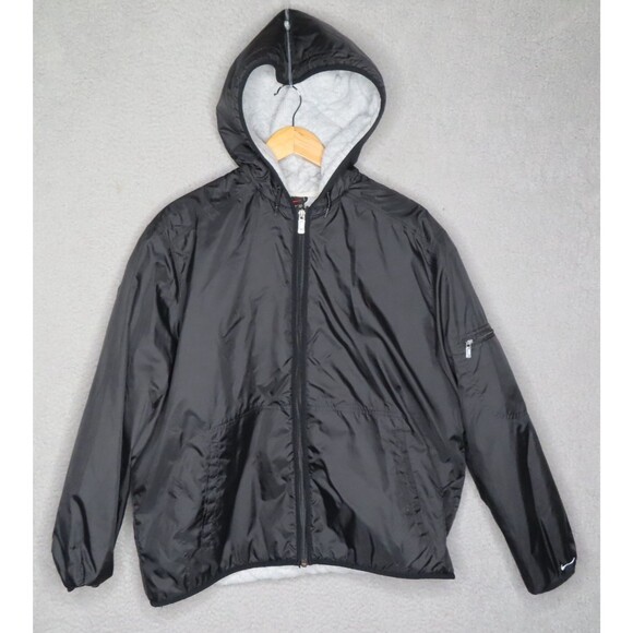 Nike Other - VTG Nike Jacket 90s Teens Large 14-16 Black Fleece Lined Jacket Long Sleeve Hood